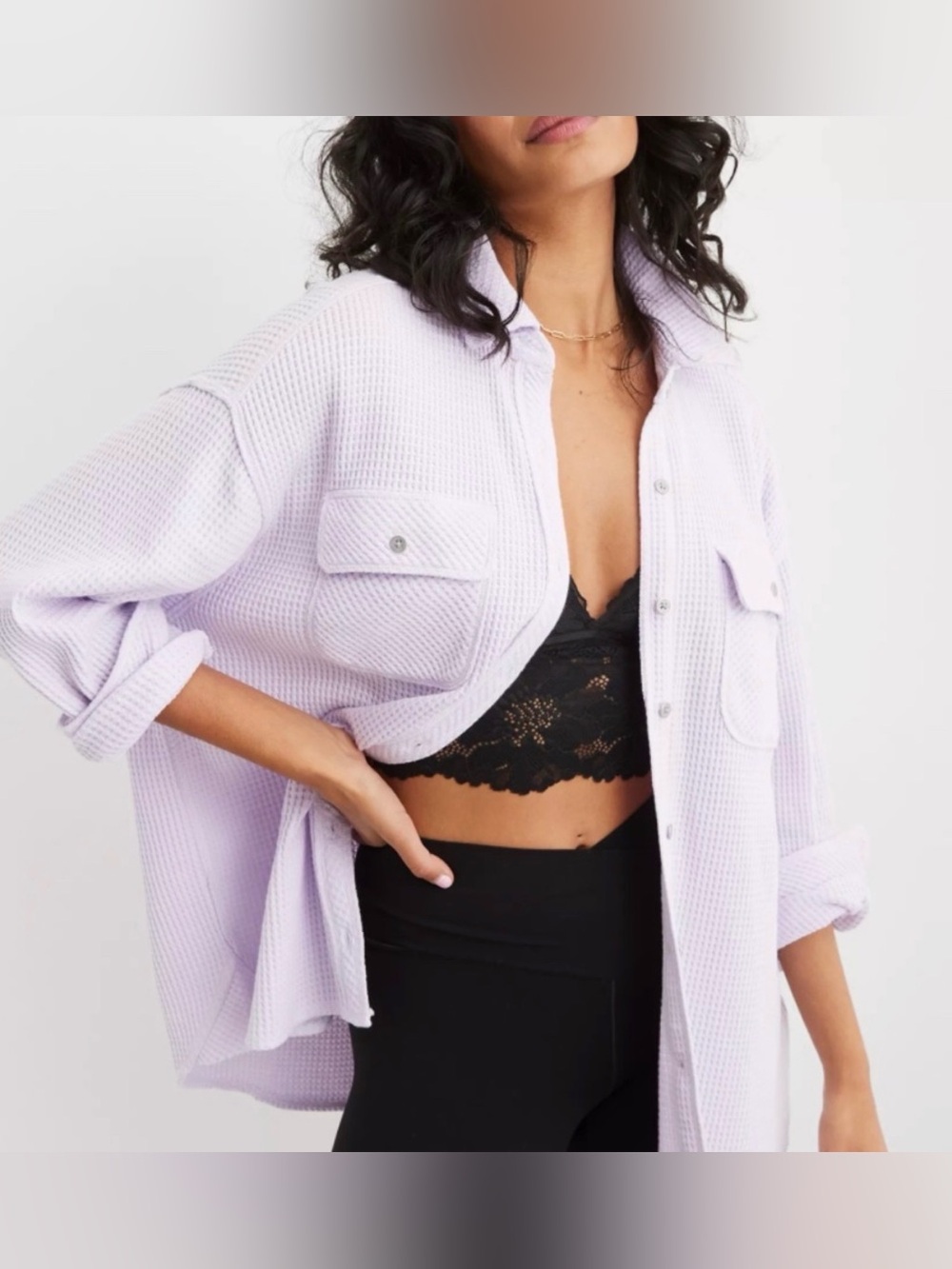 Aerie lumberjane oversized waffle knit button up shirt